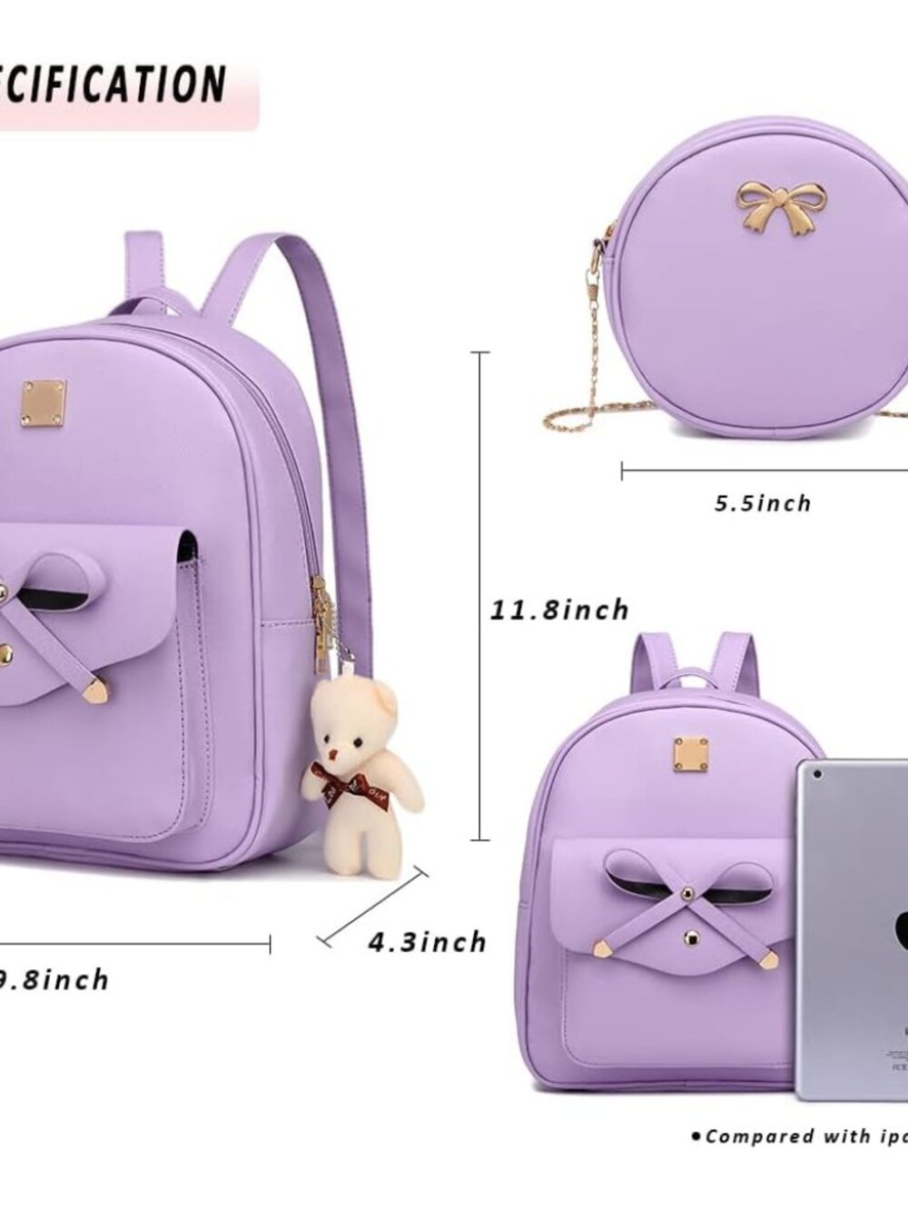 Cute Leather Mini Backpack Purse for Women Bowknot Small Backpack for Girls gift - Picture 4 of 6
